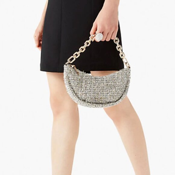 Kate Spade Smile Crossbody Bag Small Silver Metallic Tweed Chain Strap Org Pkg - Picture 13 of 13